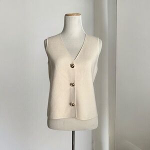 Rachel Zoe Light Cream Sleeveless Button Front Knit Vest Top